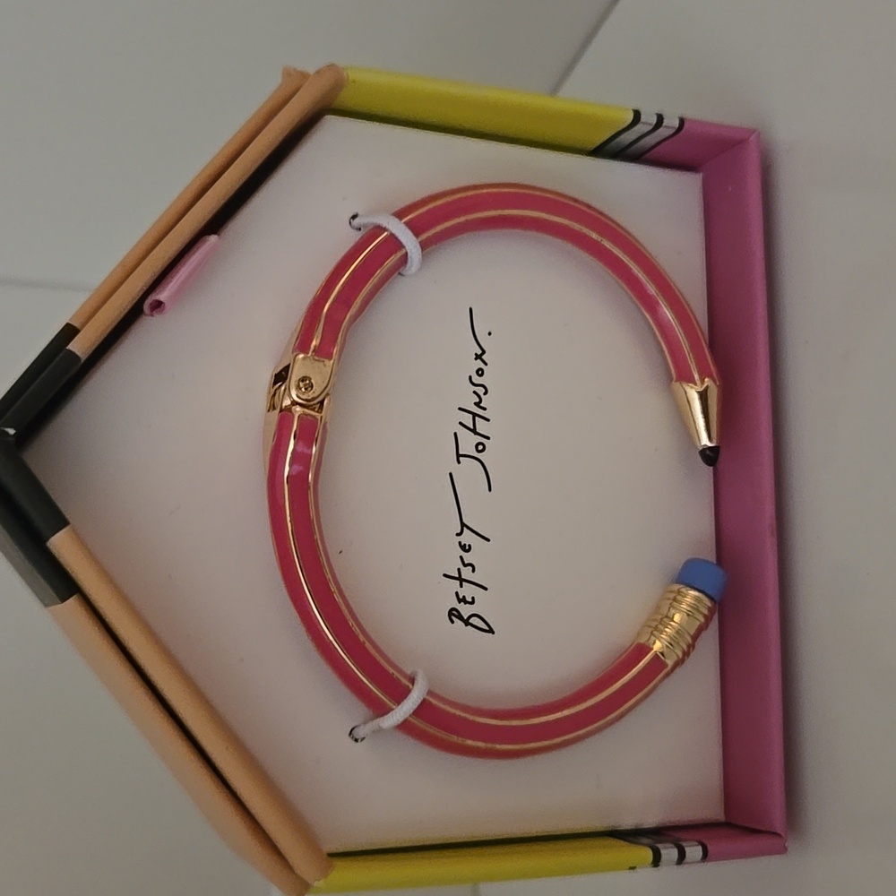 Betsey Johnson  PINK Pencil Hinged Bangle Bracelet NWOT